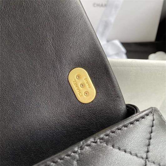 Chanel AS2210 Flap Bag With Crystal Pearls Chain Calfskin Black