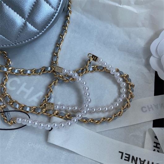 Chanel AS1898 Small Round Bag shiny B03446 Lambskin Silver