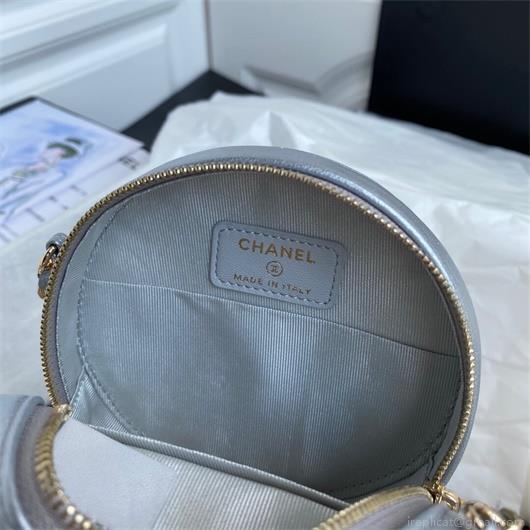 Chanel AS1898 Small Round Bag shiny B03446 Lambskin Silver