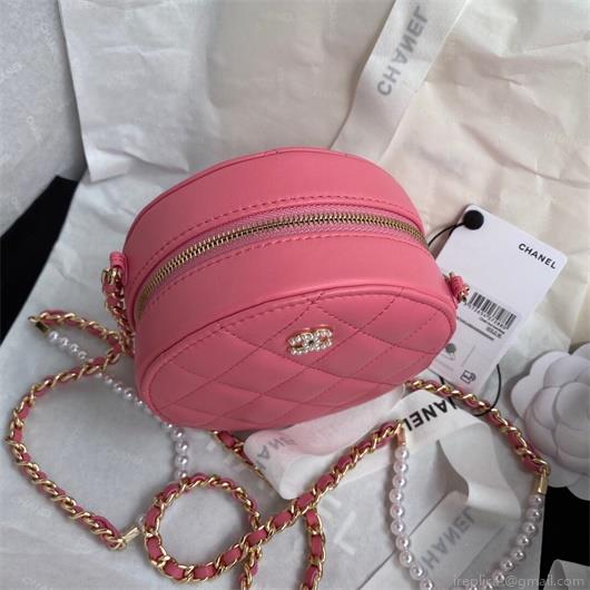 Chanel AS1898 Small Round Bag Shiny B03446 Lambskin Plum
