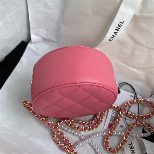 Chanel AS1898 Small Round Bag Shiny B03446 Lambskin Plum