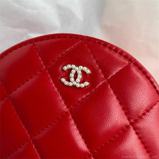 Chanel AS1898 Small Round Bag Shiny B03446 Lambskin Red