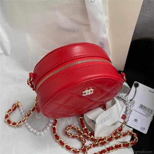 Chanel AS1898 Small Round Bag Shiny B03446 Lambskin Red