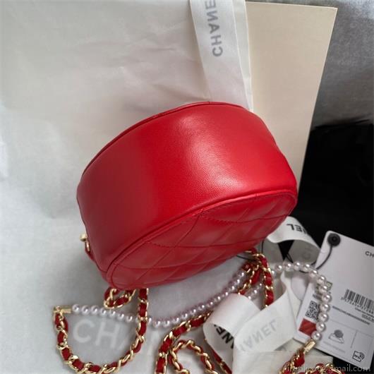Chanel AS1898 Small Round Bag Shiny B03446 Lambskin Red