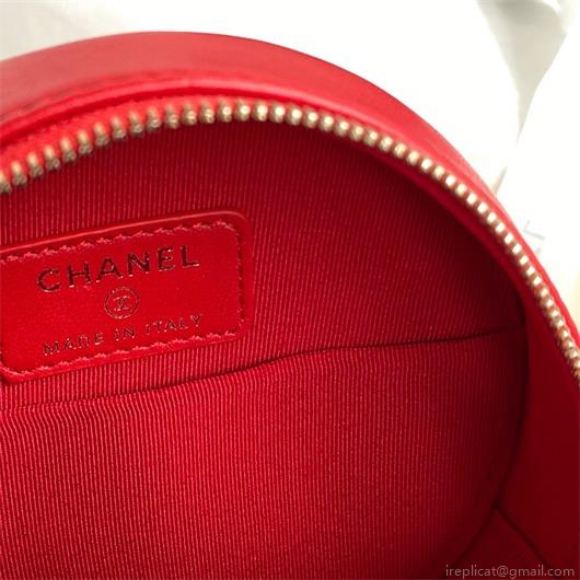 Chanel AS1898 Small Round Bag Shiny B03446 Lambskin Red