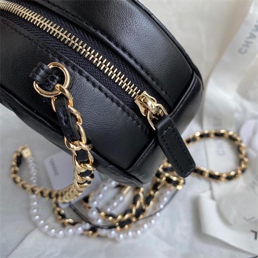 Chanel AS1898 Small Round Bag Shiny B03446 Lambskin Black