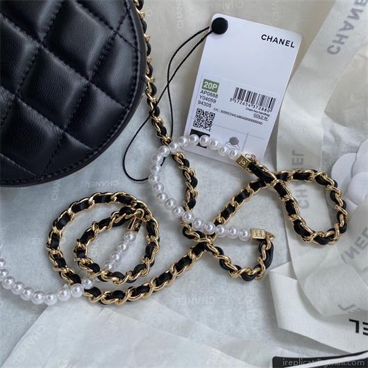 Chanel AS1898 Small Round Bag Shiny B03446 Lambskin Black