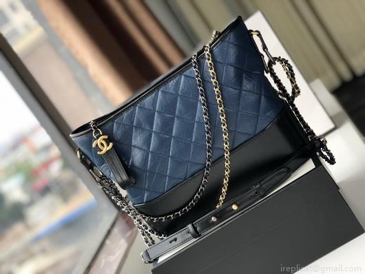 Chanel A93824 Large Hobo Bag Smooth Calfskin Navy Blue