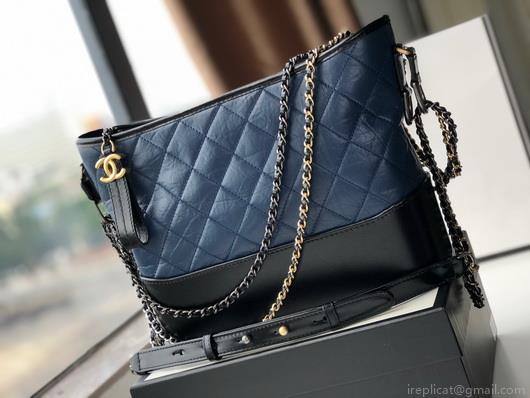 Chanel A93824 Large Hobo Bag Smooth Calfskin Navy Blue