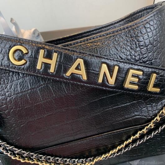 Chanel A93824 Large Hobo Bag Alligator Leather Black