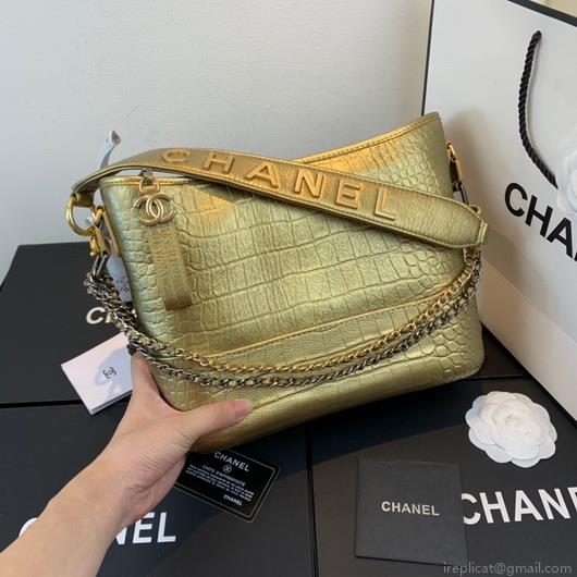 Chanel A93824 Large Hobo Bag Alligator Leather Gold