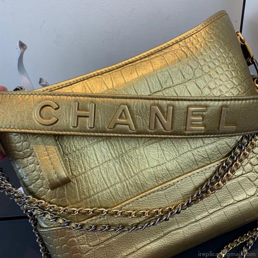 Chanel A93824 Large Hobo Bag Alligator Leather Gold