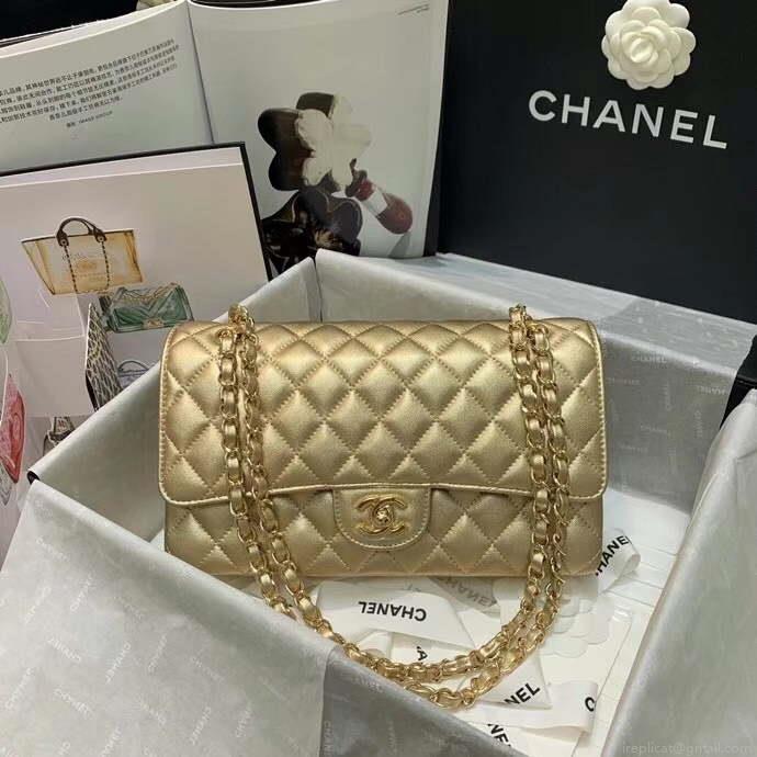 Chanel A01112 CF Quilted Classic Flap Bag in Grainy Lambskin Gold