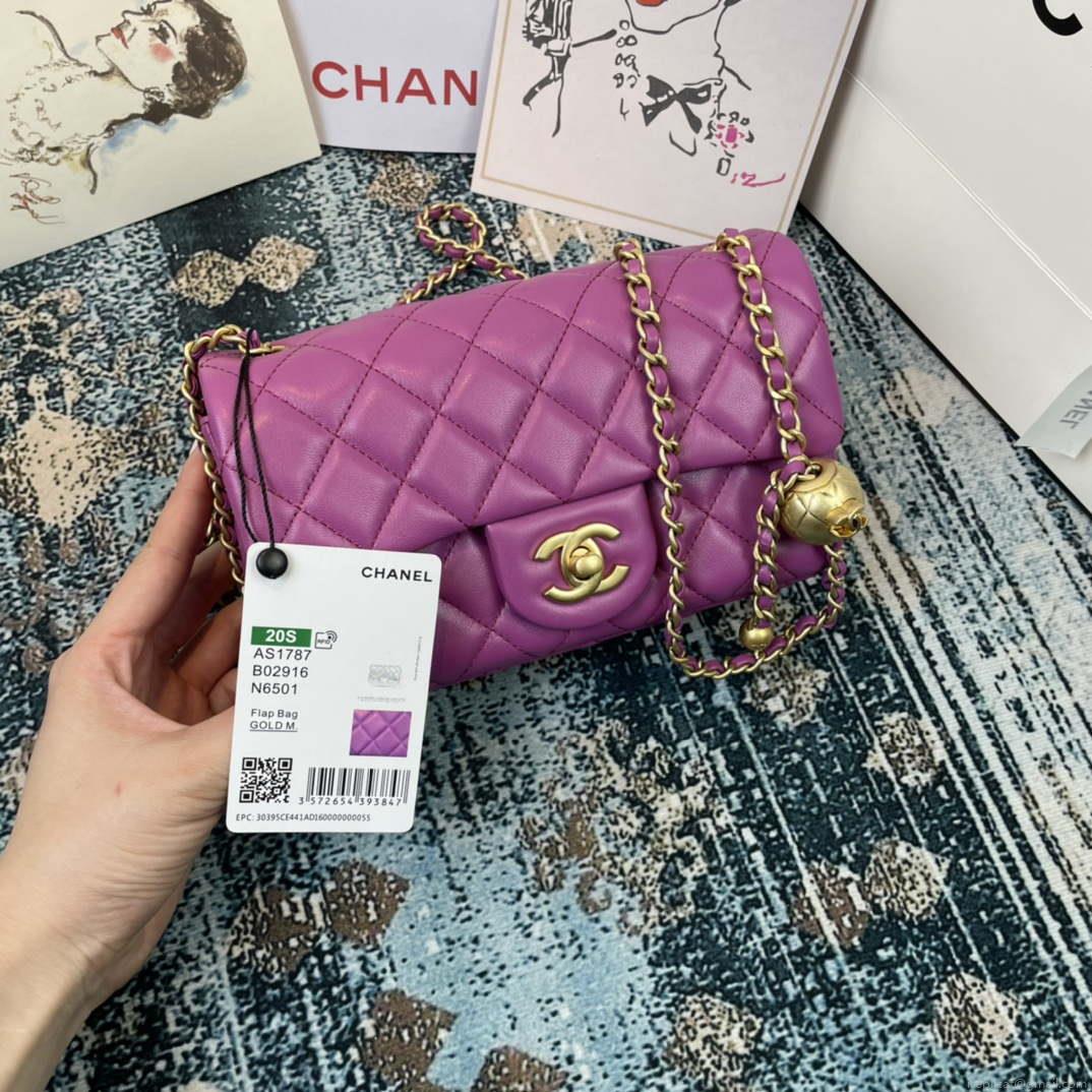 Chanel AS1787 Chanel Mini Flap Bag Lambskin gold N6517 Purple