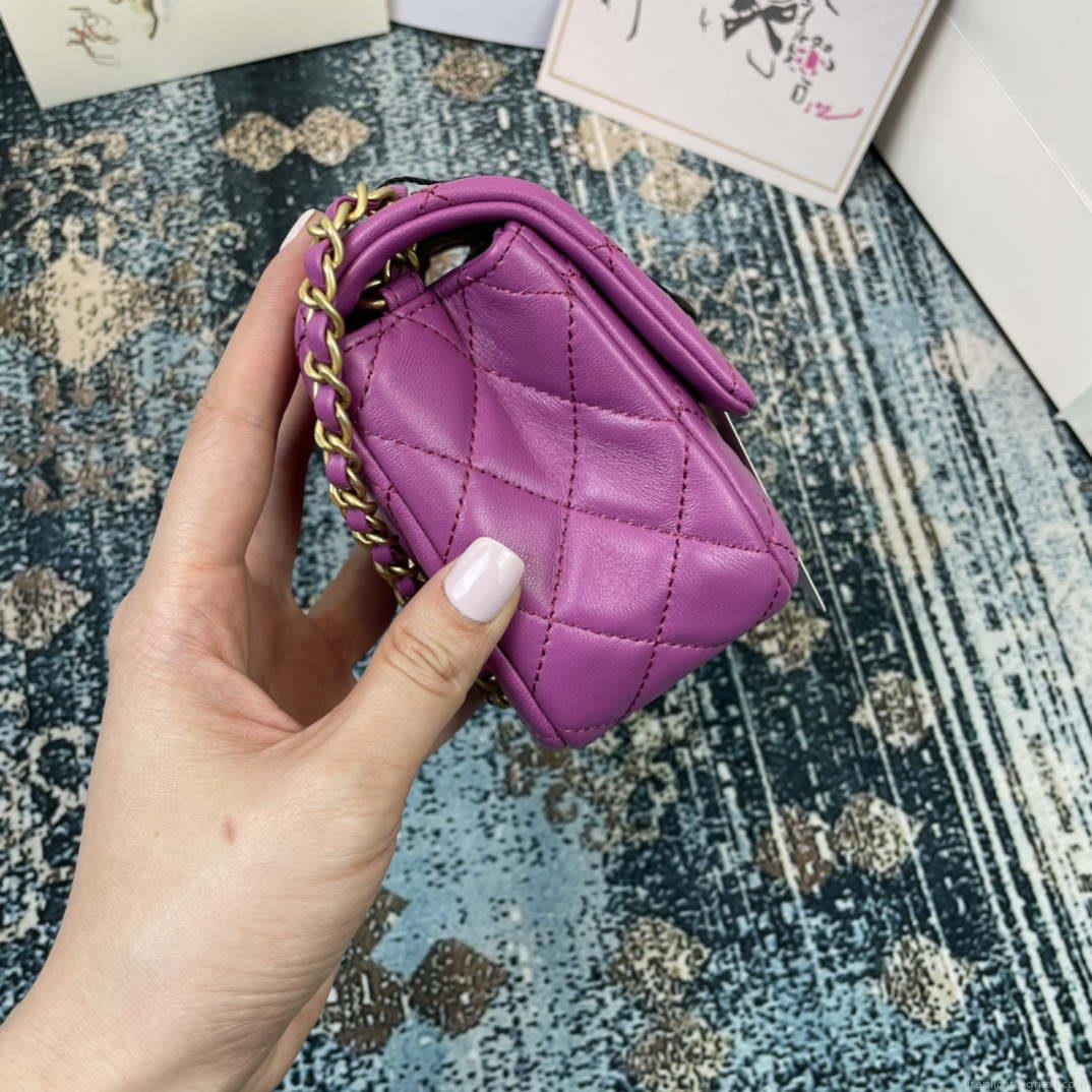Chanel AS1787 Chanel Mini Flap Bag Lambskin gold N6517 Purple