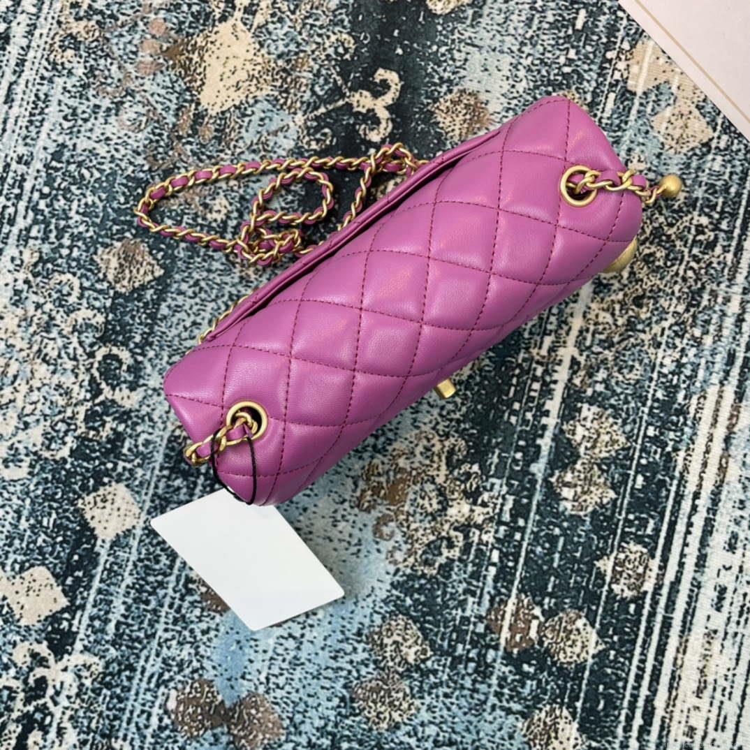 Chanel AS1787 Chanel Mini Flap Bag Lambskin gold N6517 Purple