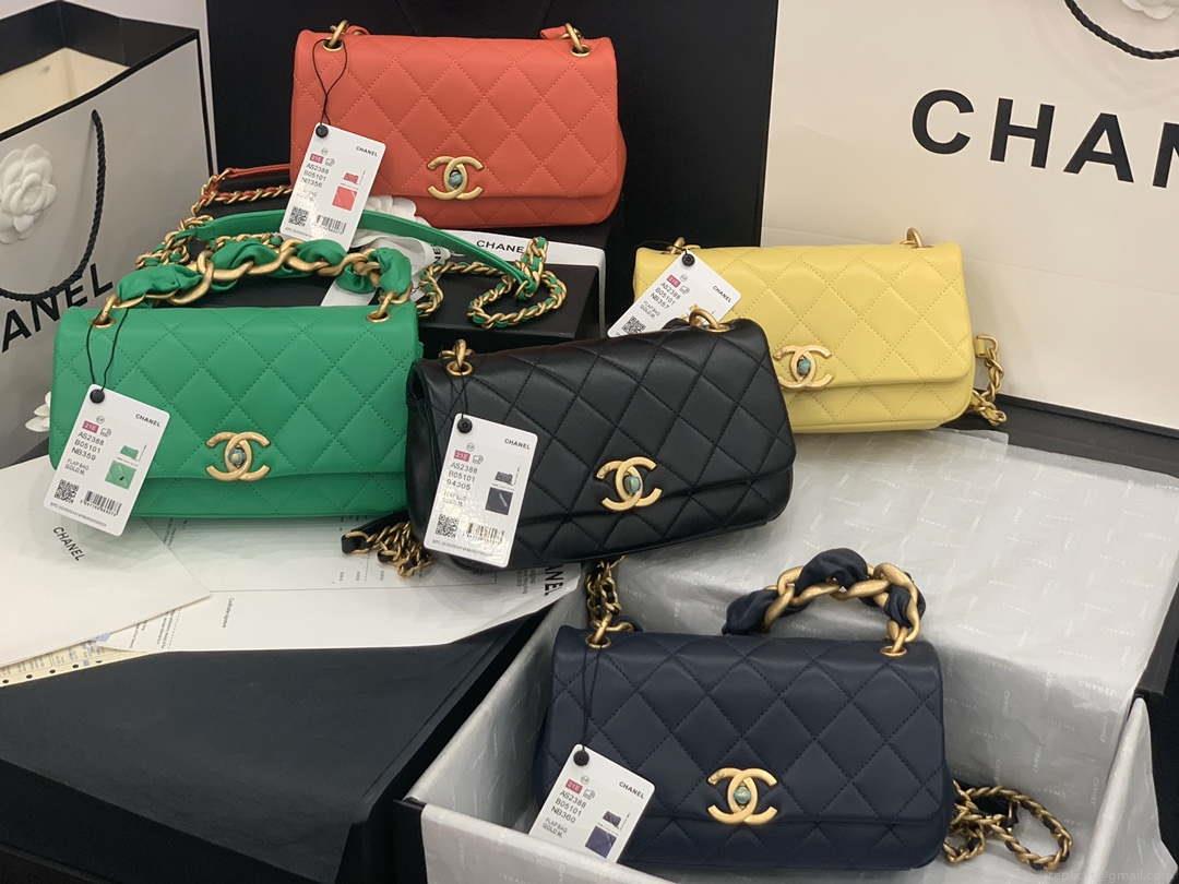 Chanel AS2388 Chanel Flap Bag Shiny Lambskin Gold Navy Blue
