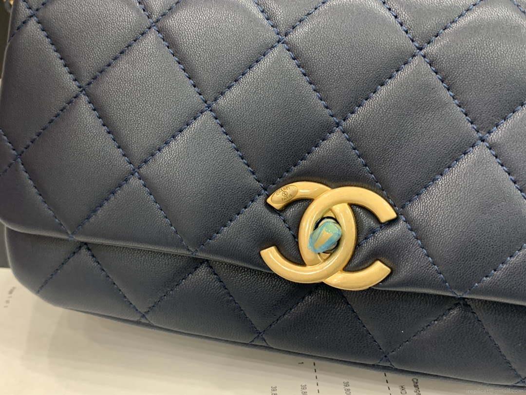 Chanel AS2388 Chanel Flap Bag Shiny Lambskin Gold Navy Blue