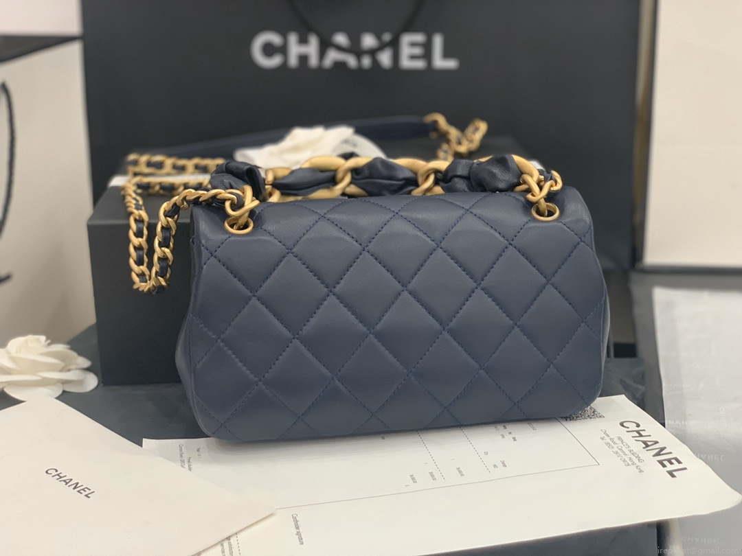 Chanel AS2388 Chanel Flap Bag Shiny Lambskin Gold Navy Blue