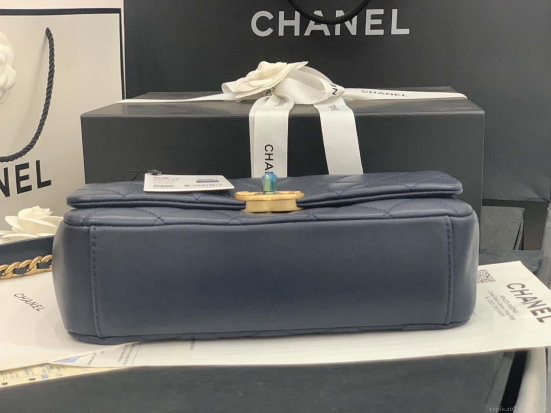 Chanel AS2388 Chanel Flap Bag Shiny Lambskin Gold Navy Blue