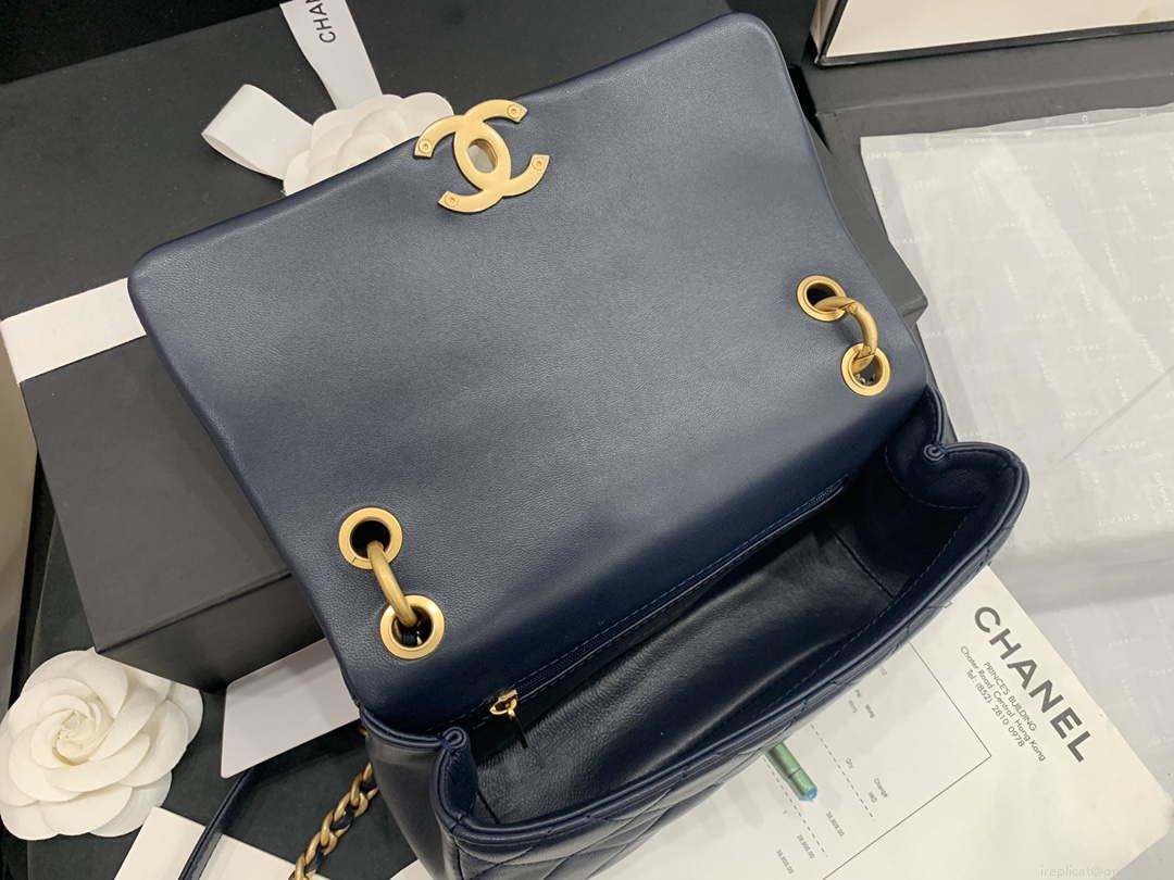 Chanel AS2388 Chanel Flap Bag Shiny Lambskin Gold Navy Blue