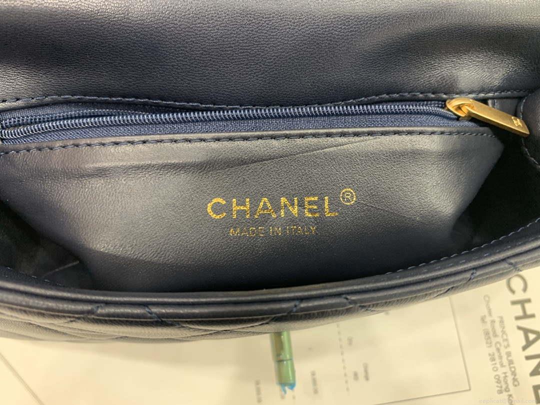Chanel AS2388 Chanel Flap Bag Shiny Lambskin Gold Navy Blue