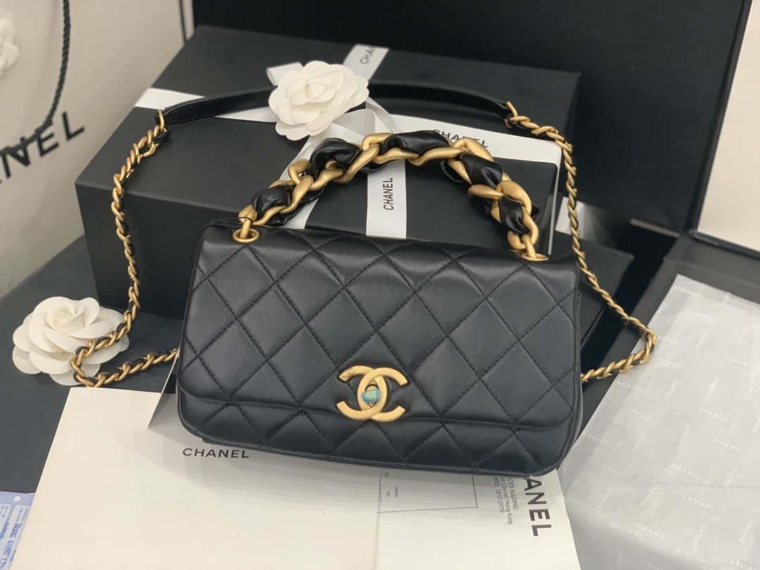 Chanel AS2388 Chanel Flap Bag Shiny Lambskin Gold Black