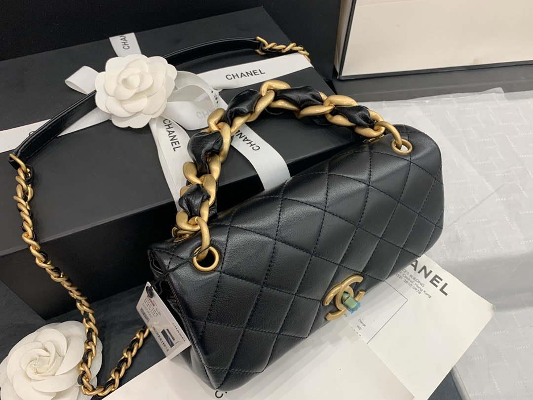 Chanel AS2388 Chanel Flap Bag Shiny Lambskin Gold Black