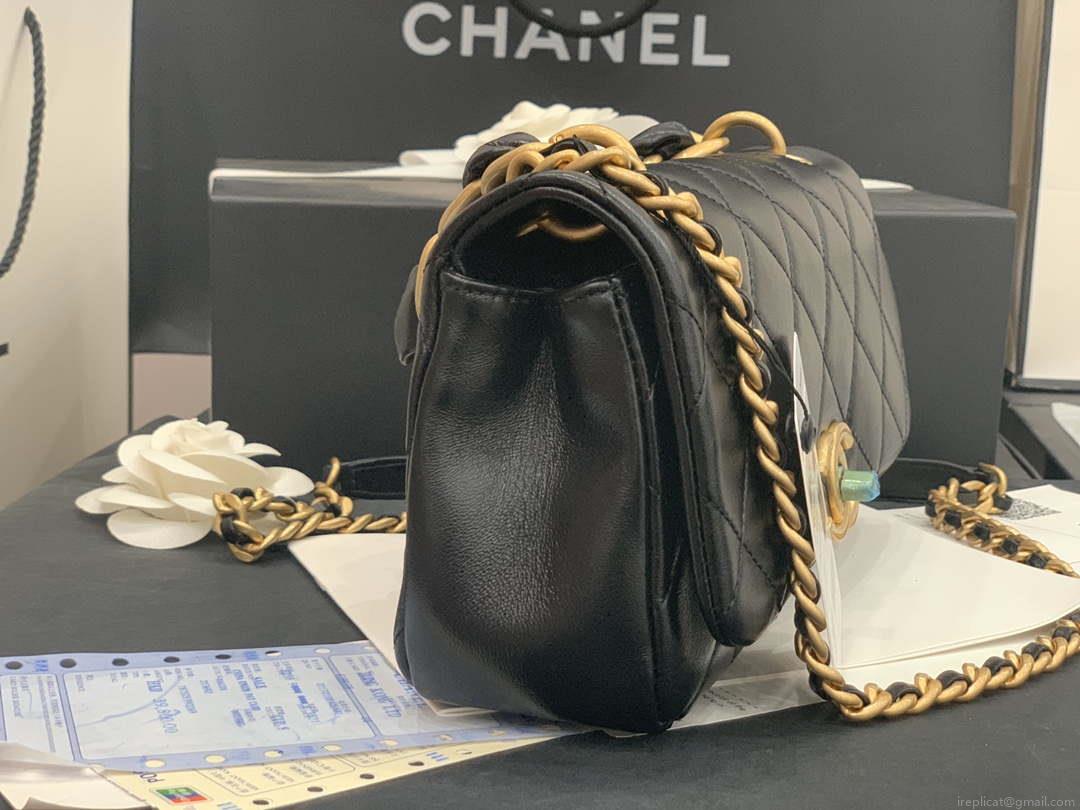 Chanel AS2388 Chanel Flap Bag Shiny Lambskin Gold Black