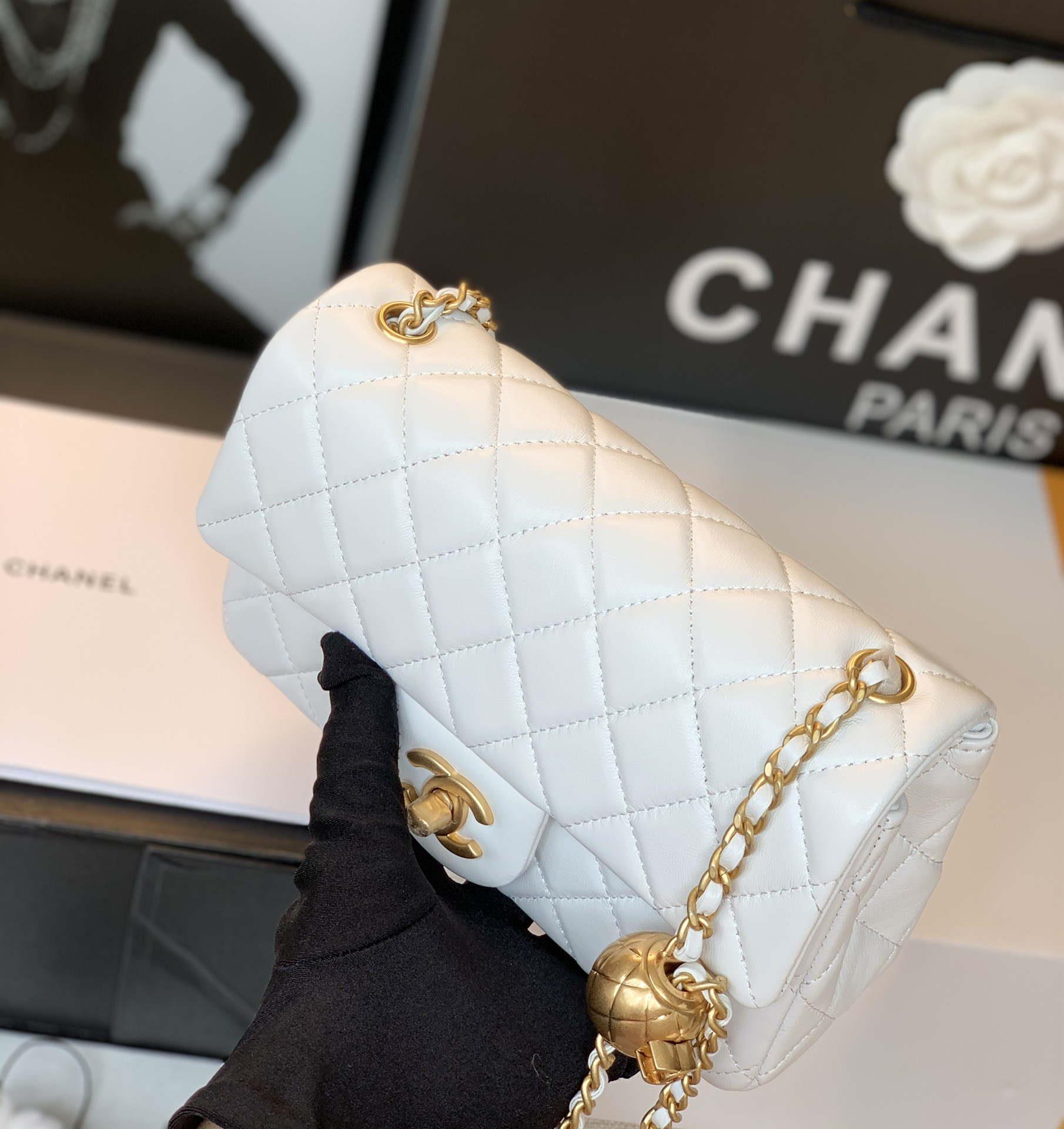 Chanel AS1787 Chanel Mini Flap Bag Lambskin Gold NA117 White