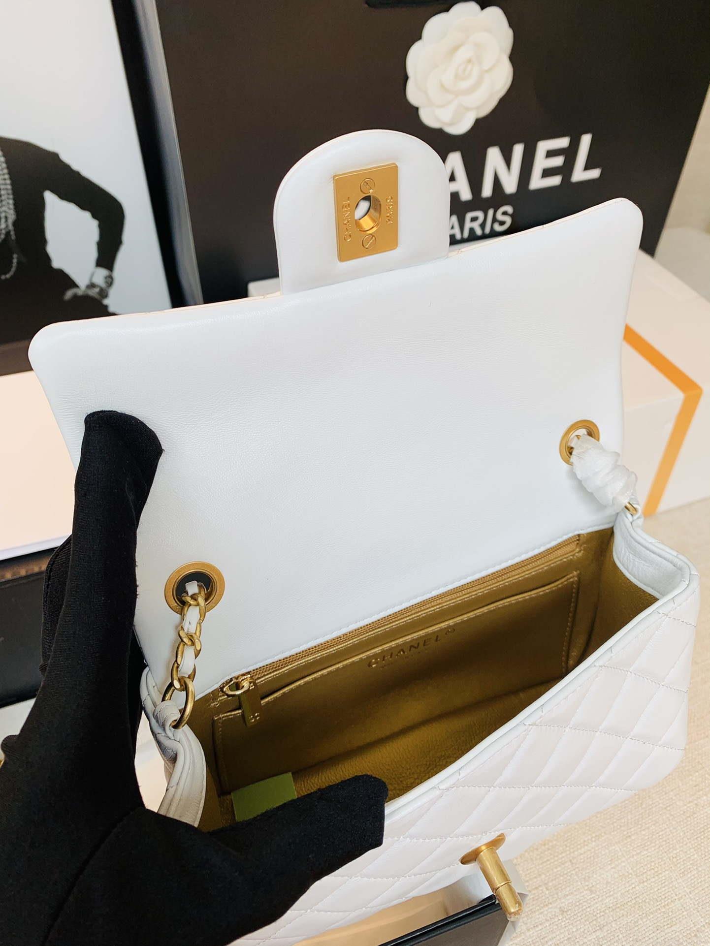 Chanel AS1787 Chanel Mini Flap Bag Lambskin Gold NA117 White