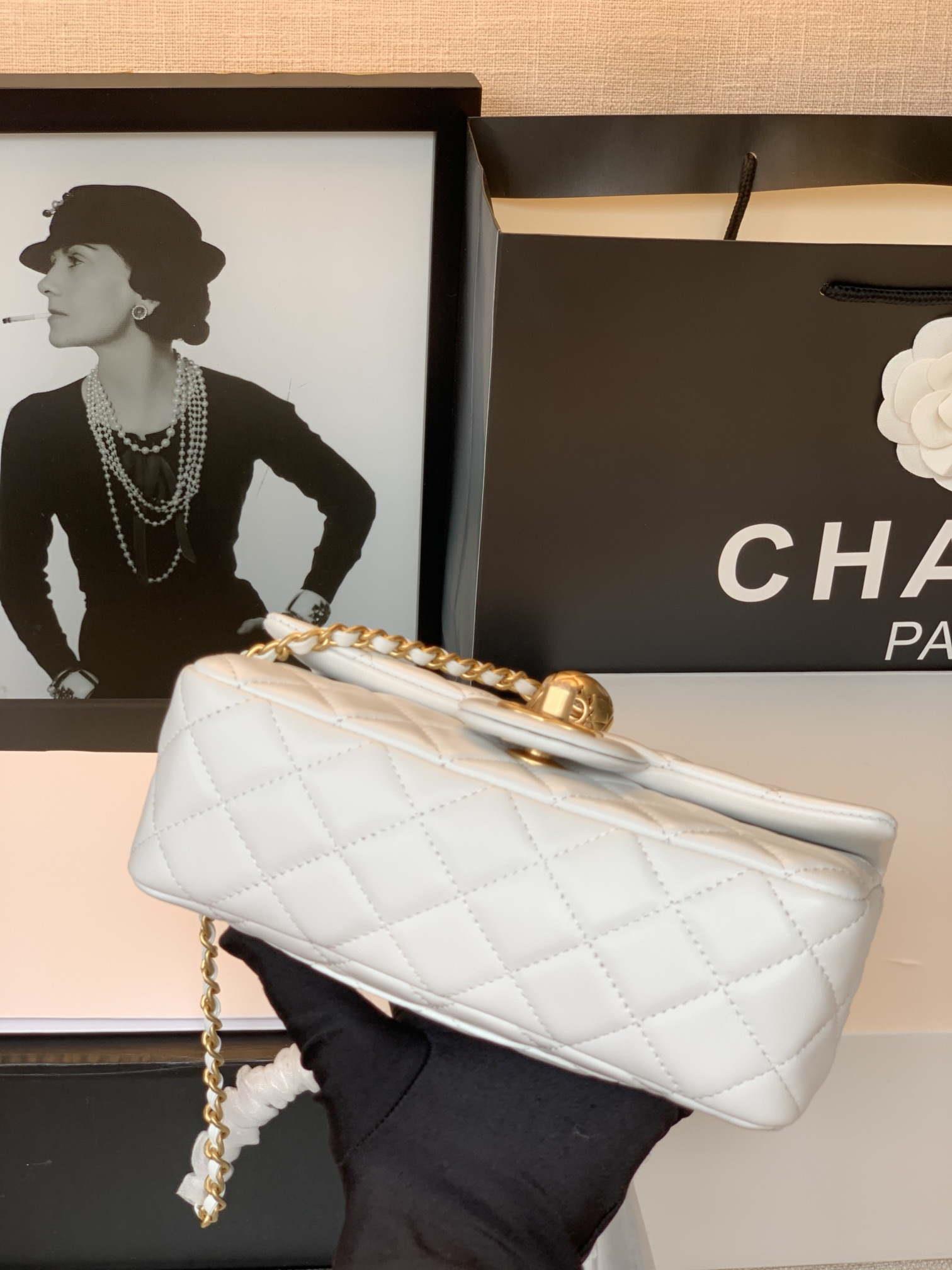 Chanel AS1787 Chanel Mini Flap Bag Lambskin Gold NA117 White