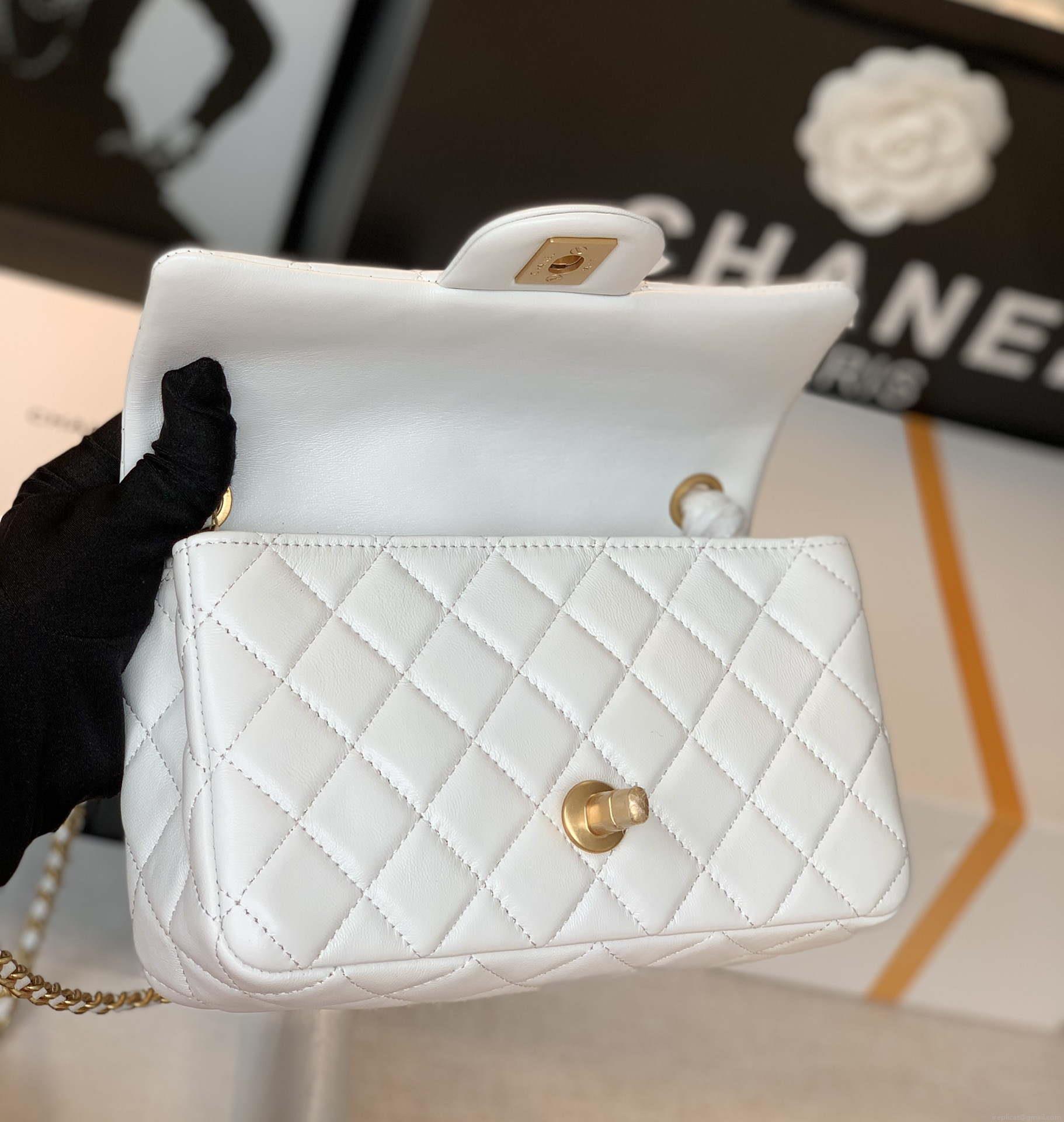 Chanel AS1787 Chanel Mini Flap Bag Lambskin Gold NA117 White