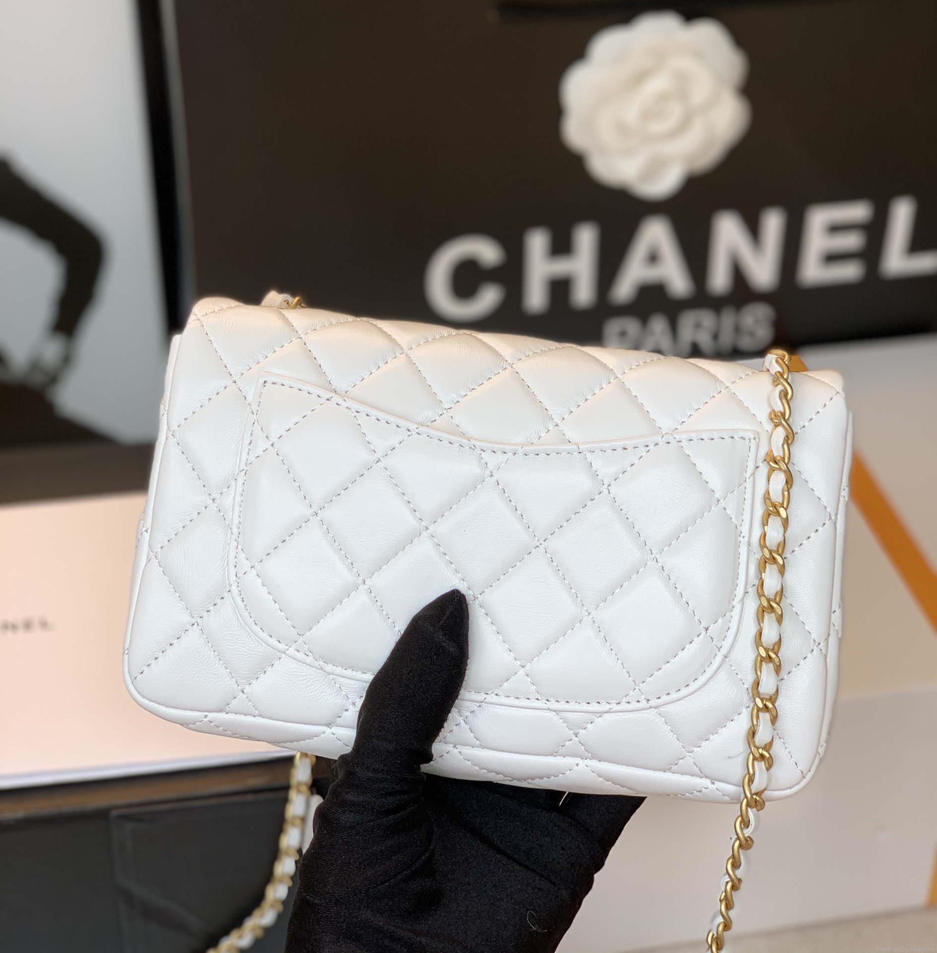 Chanel AS1787 Chanel Mini Flap Bag Lambskin Gold NA117 White