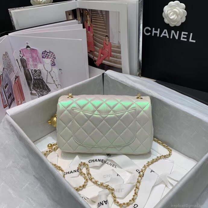 Chanel AS1787 Chanel Mini Flap Bag Lambskin Silver White