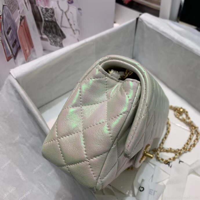 Chanel AS1787 Chanel Mini Flap Bag Lambskin Silver White
