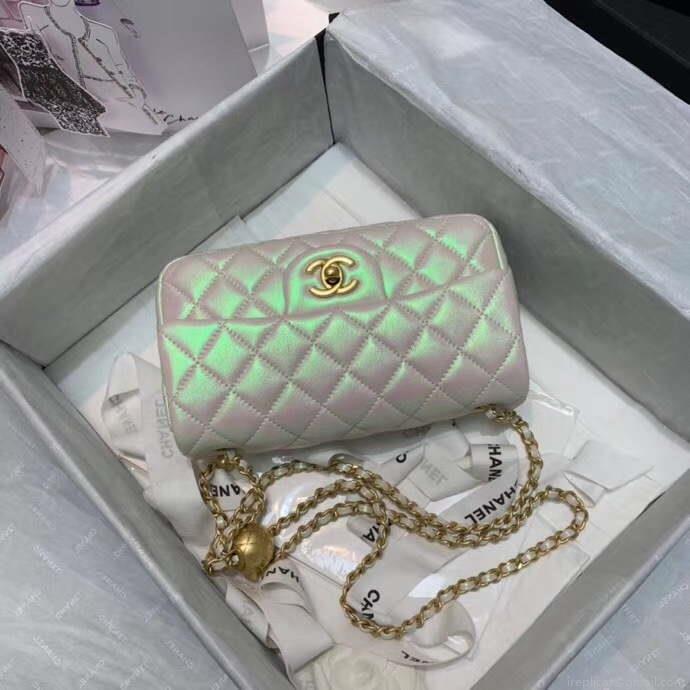 Chanel AS1787 Chanel Mini Flap Bag Lambskin Silver White