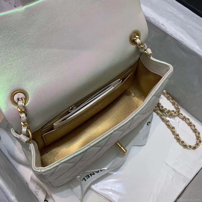 Chanel AS1787 Chanel Mini Flap Bag Lambskin Silver White