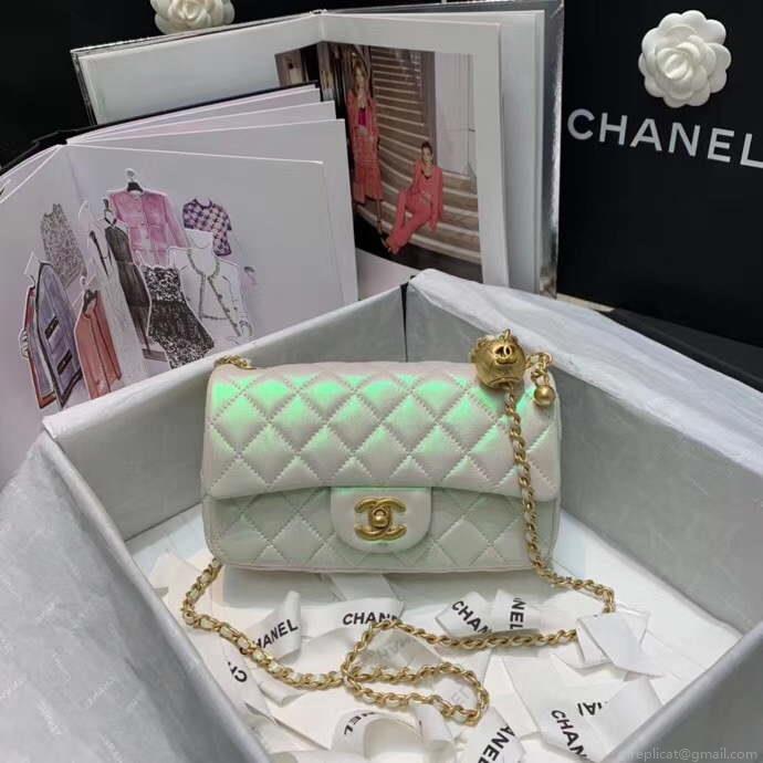 Chanel AS1787 Chanel Mini Flap Bag Lambskin Silver White