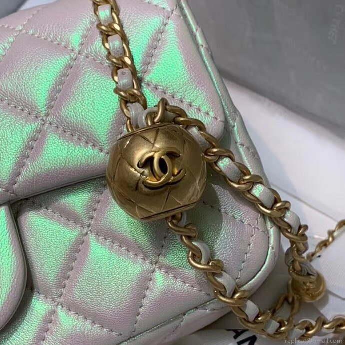 Chanel AS1787 Chanel Mini Flap Bag Lambskin Silver White
