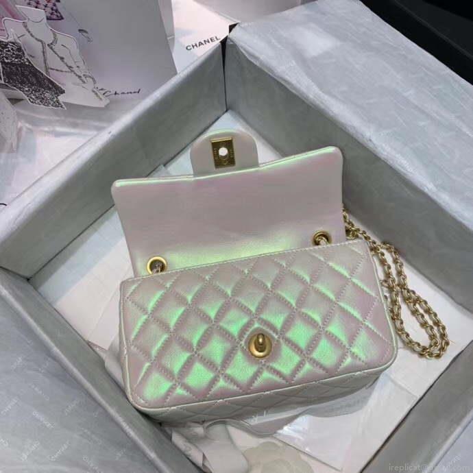 Chanel AS1787 Chanel Mini Flap Bag Lambskin Silver White