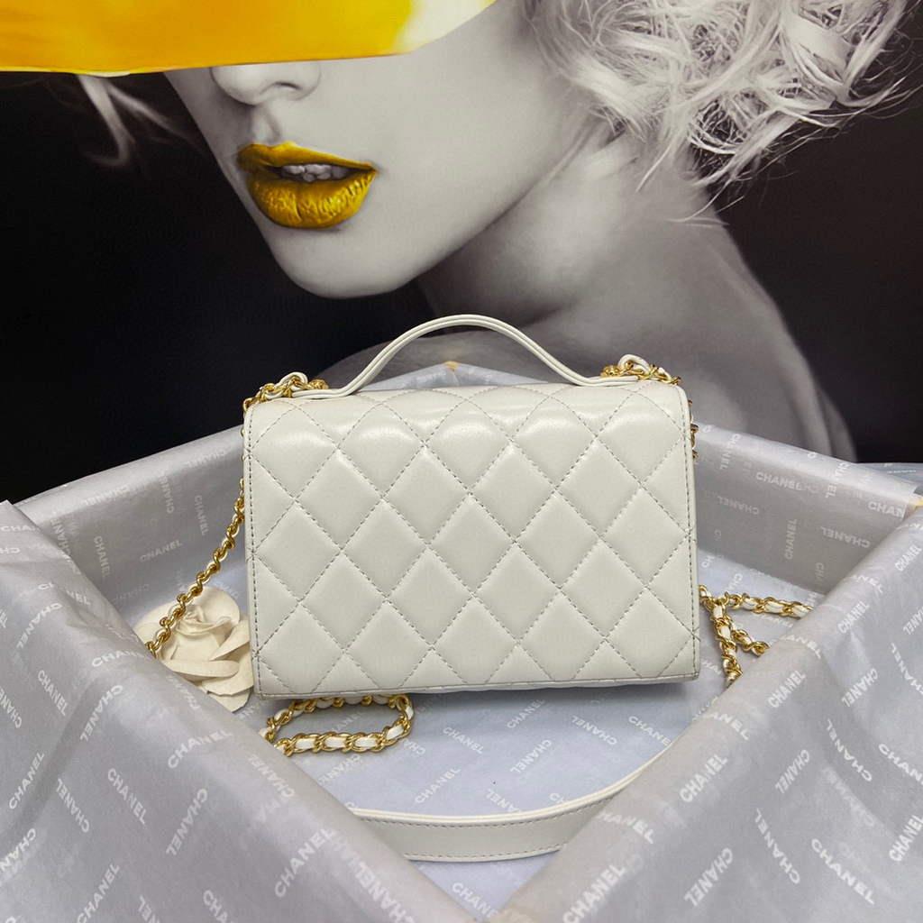 Chanel AS2796 Mini Flap Bag with Handle Lambskin White