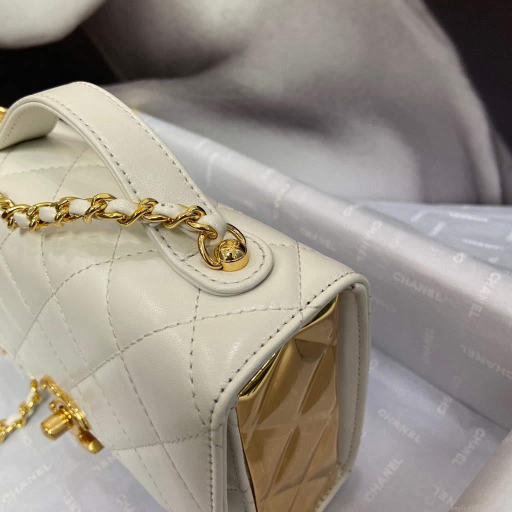 Chanel AS2796 Mini Flap Bag with Handle Lambskin White