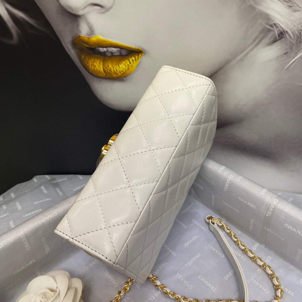 Chanel AS2796 Mini Flap Bag with Handle Lambskin White