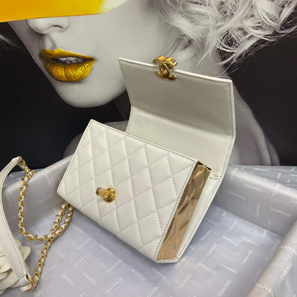 Chanel AS2796 Mini Flap Bag with Handle Lambskin White