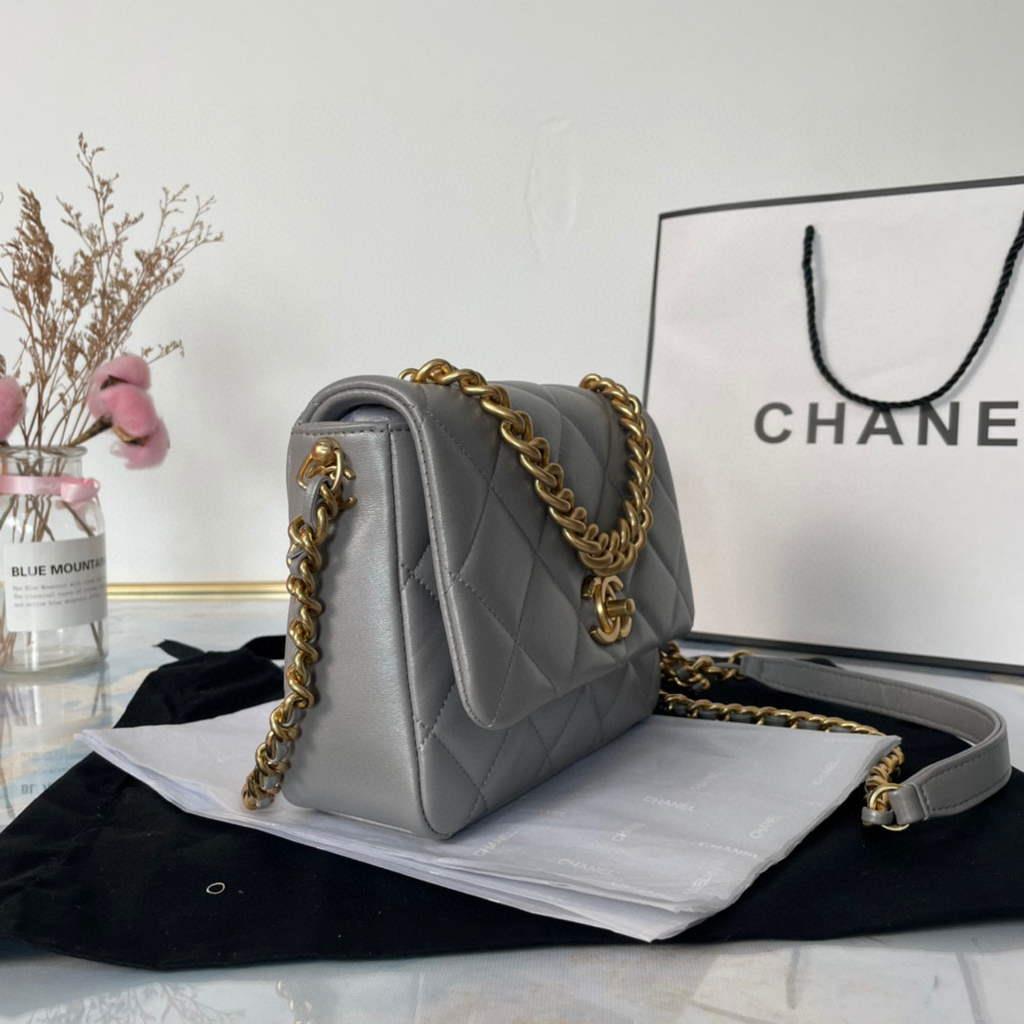 Chanel AS2734 Mini Flap Bag Lambskin Gold gray