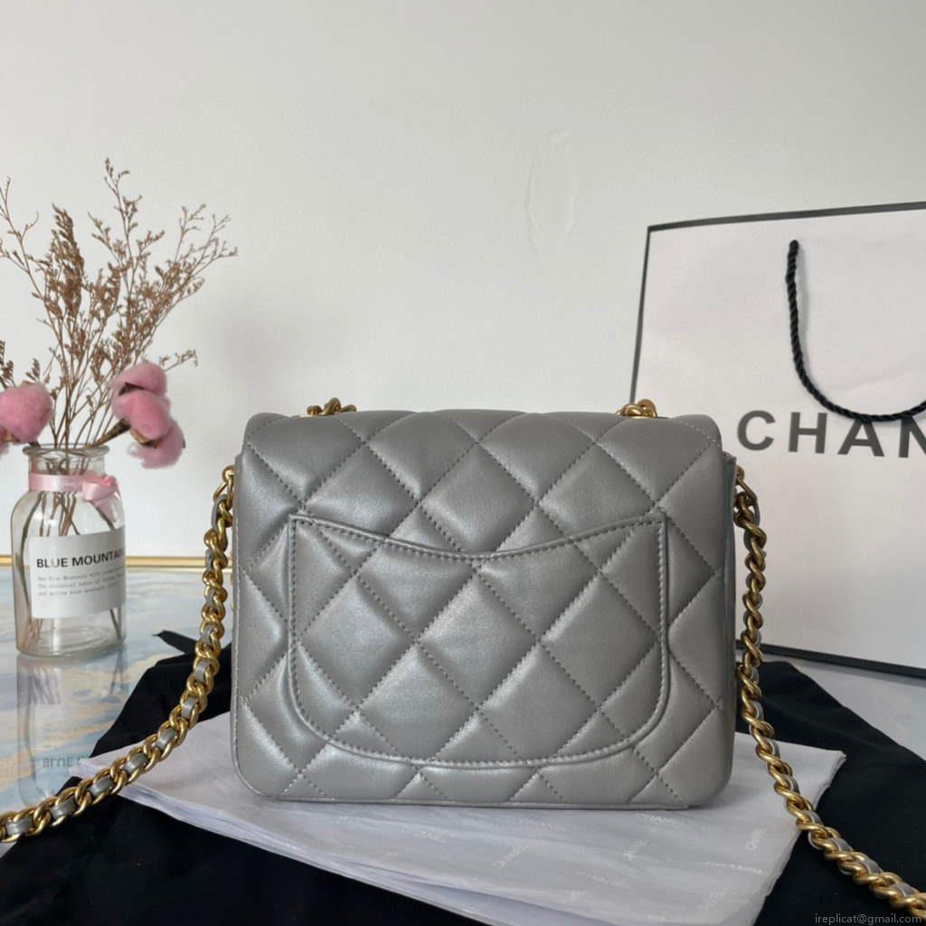 Chanel AS2734 Mini Flap Bag Lambskin Gold gray