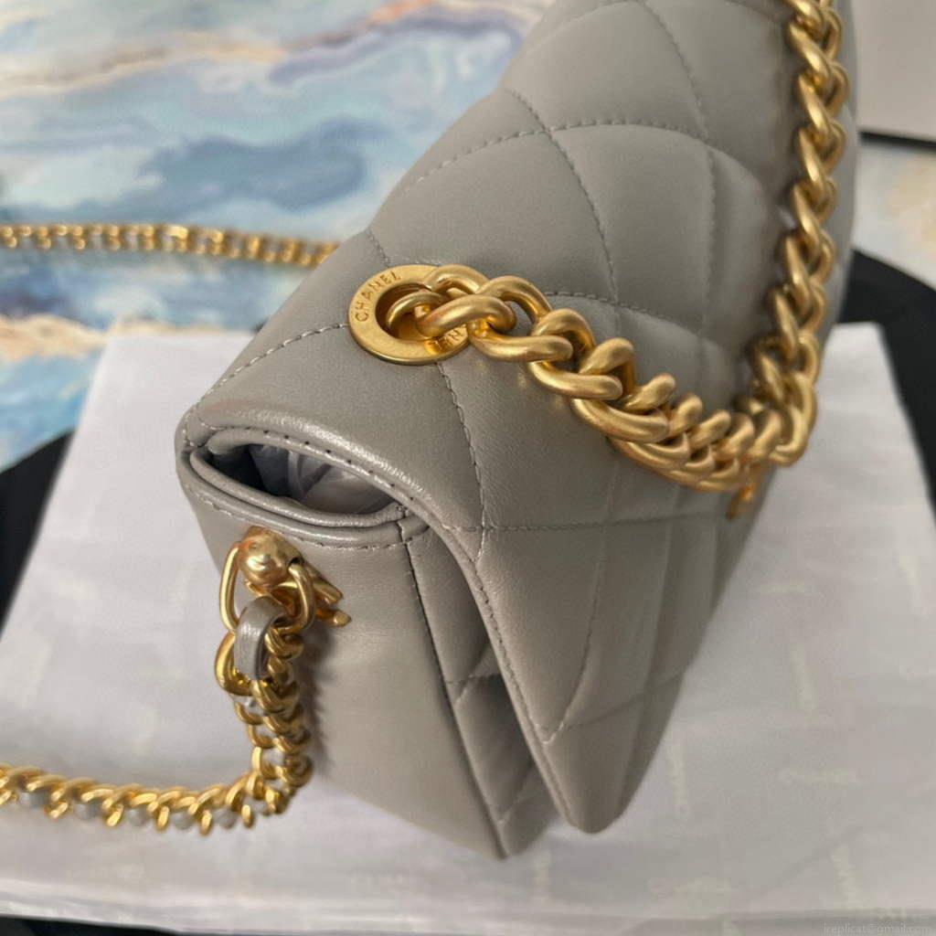 Chanel AS2734 Mini Flap Bag Lambskin Gold gray