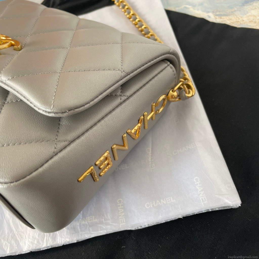 Chanel AS2734 Mini Flap Bag Lambskin Gold gray