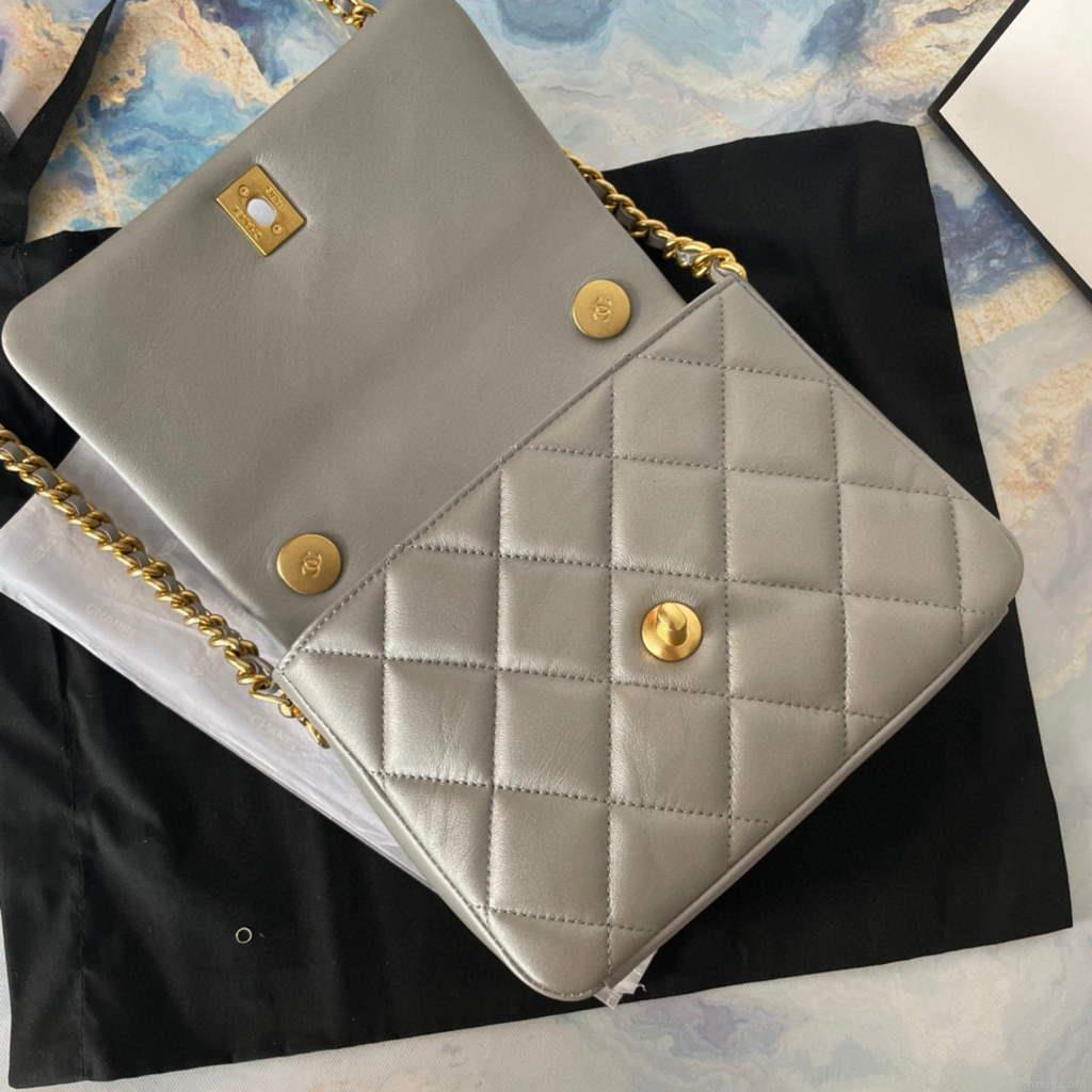 Chanel AS2734 Mini Flap Bag Lambskin Gold gray